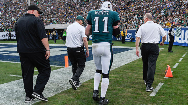 2017: Eagles fear Carson Wentz suffered torn ACL vs. Rams