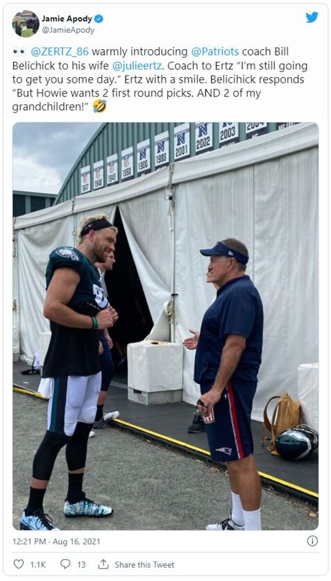 Belichick, Ertz share hilarious (and intriguing) trade chat