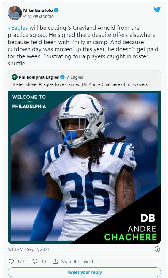 Eagles release DB Grayland Arnold from the practice squad