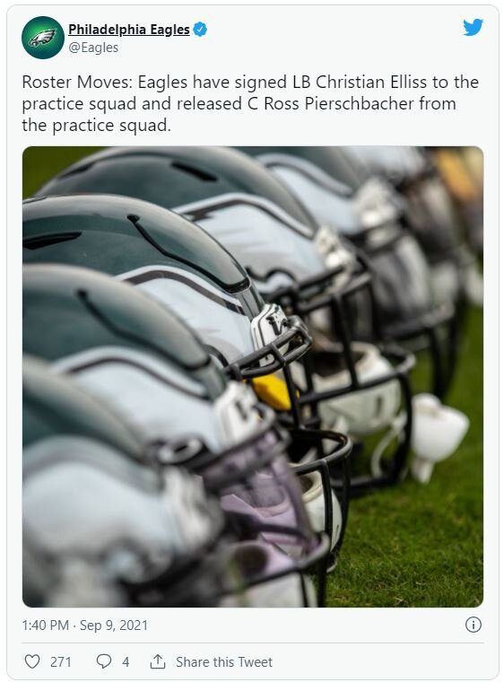 Eagles sign LB Christian Elliss to the practice squad