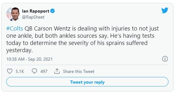 Carson Wentz snaps tracker: Wentz sprains both ankles in Week 2 loss