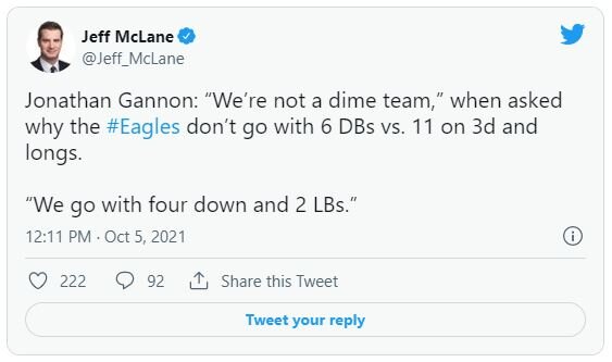 Jonathan Gannon says the Eagles don't have a dime package on defense