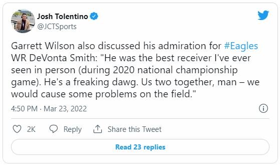 Garrett Wilson on DeVonta Smith being a dawg; Potentially playing for Nick Sirianni and the Eagles