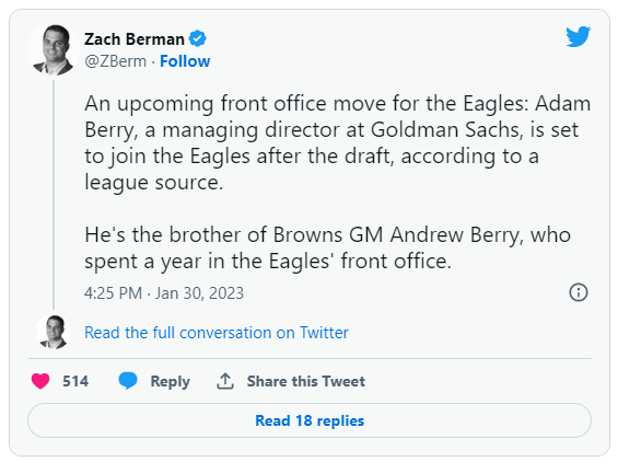 Eagles set to add twin Brother of Browns' GM Andrew Berry to the front office