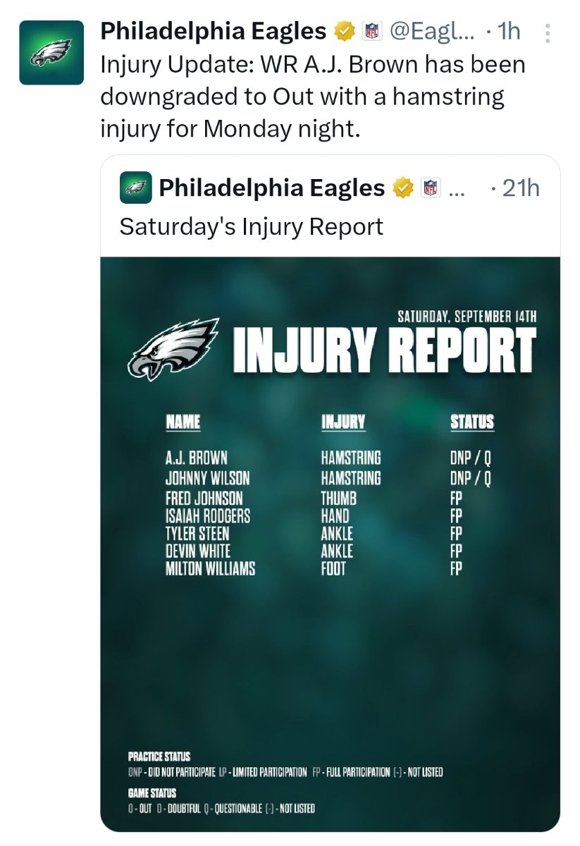 A.J. Brown pops up on practice report with a hamstring injury