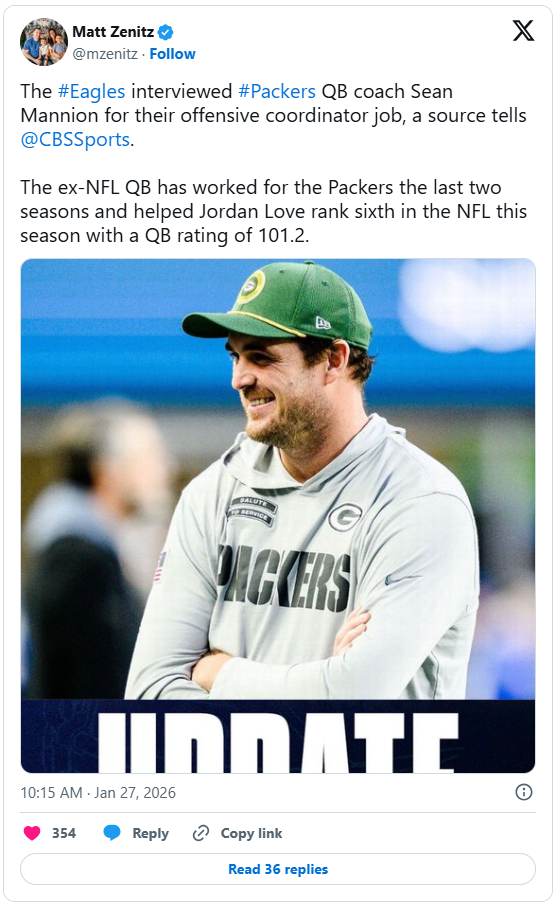 Reports: Eagles interviewed Packers QB coach for offensive coordinator, bringing in for follow-up