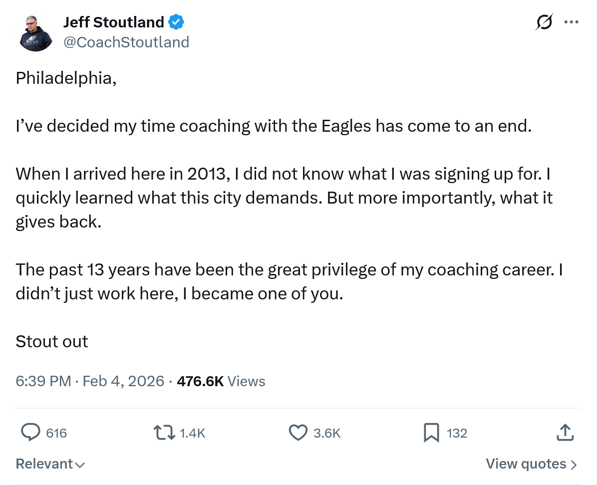 Jeff Stoutland leaving the Eagles