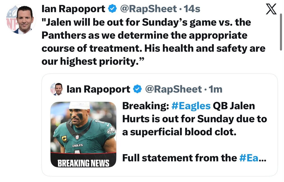 Jalen Hurts out for rest of season with blood clots